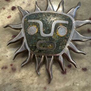 Miguel Melendez Aztec sun pendent. Sterling silver